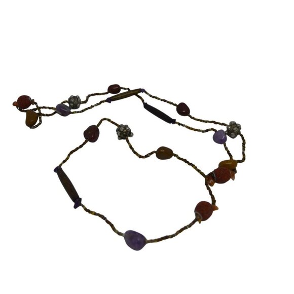 Boho Stone Beaded Earth Tone Necklace Manitee or Rope Length - Picture 6 of 10